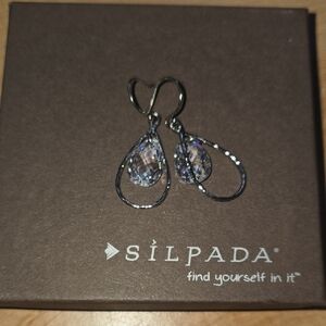 Silpada Silver Teardrop Earrings with Crystal Accents